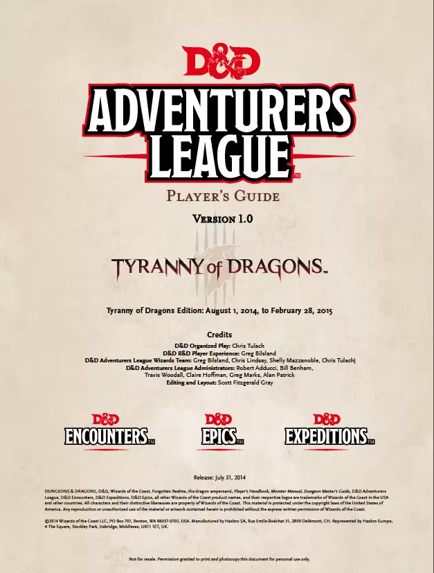 DDEX1  Tyranny of Dragons Player's Pack (5e)