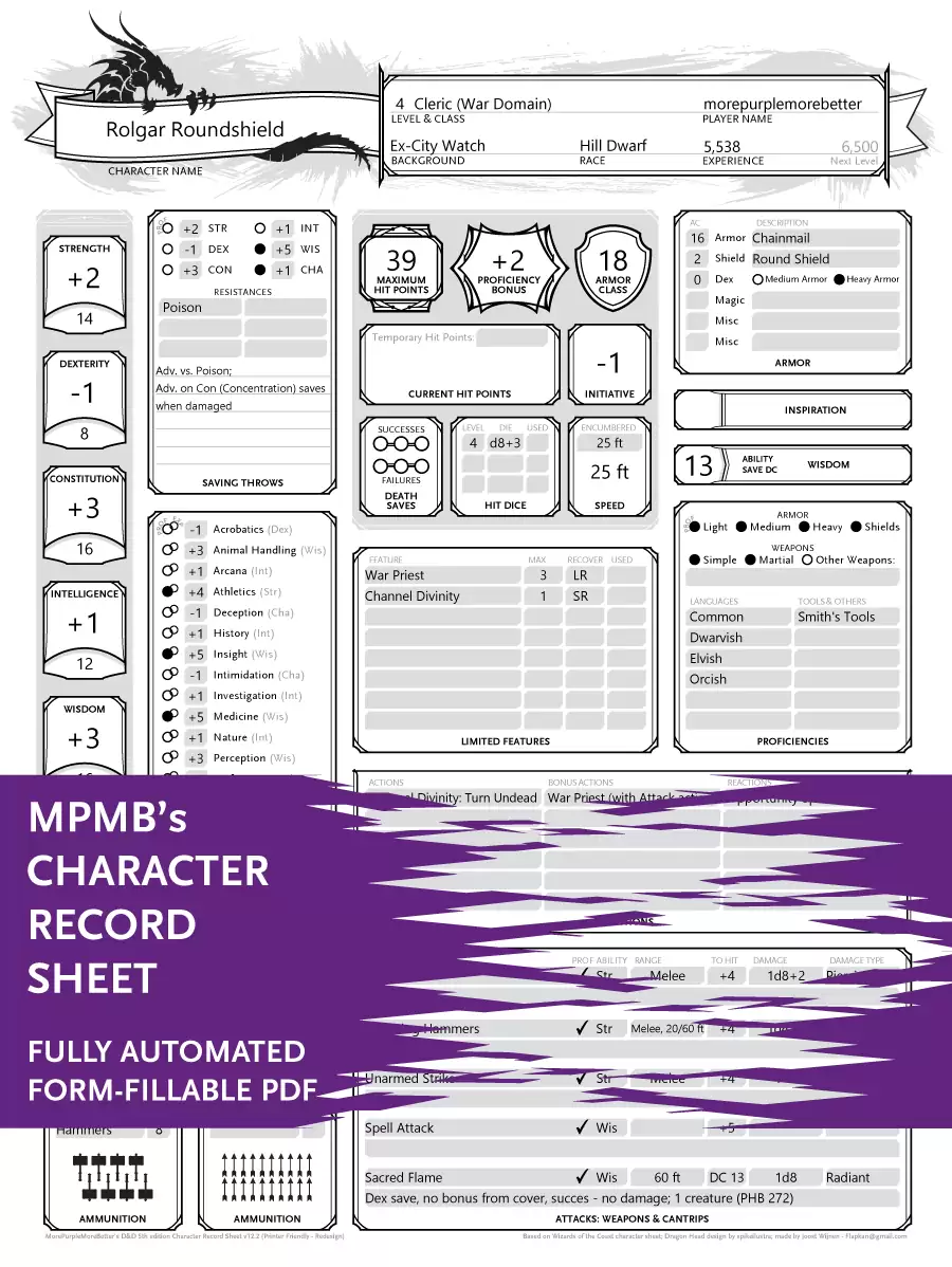 Character Sheet - MPMB's fully-automated Printer Friendly character generator