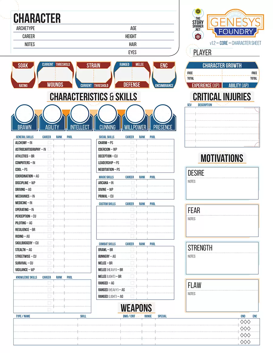 Unofficial Character Sheets - The Story Spanner