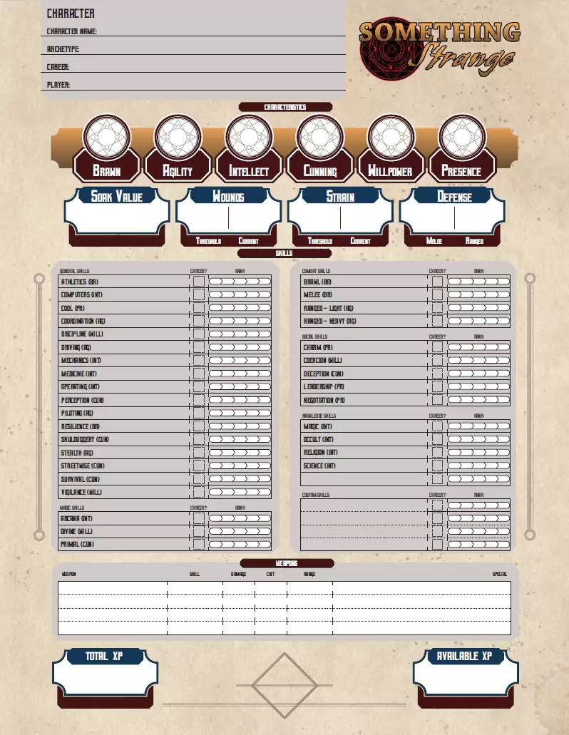 Something Strange Character Sheet