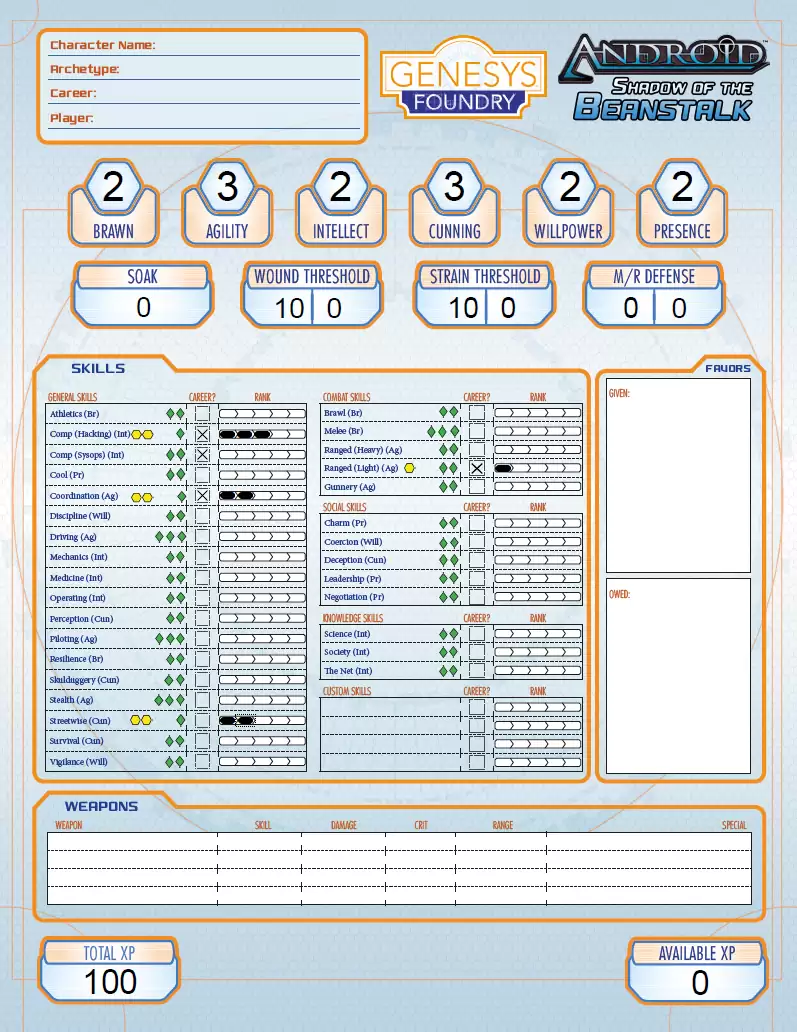Shadow of the Beanstalk Genesys Character Sheet  (Form Fill, Dice Pools)