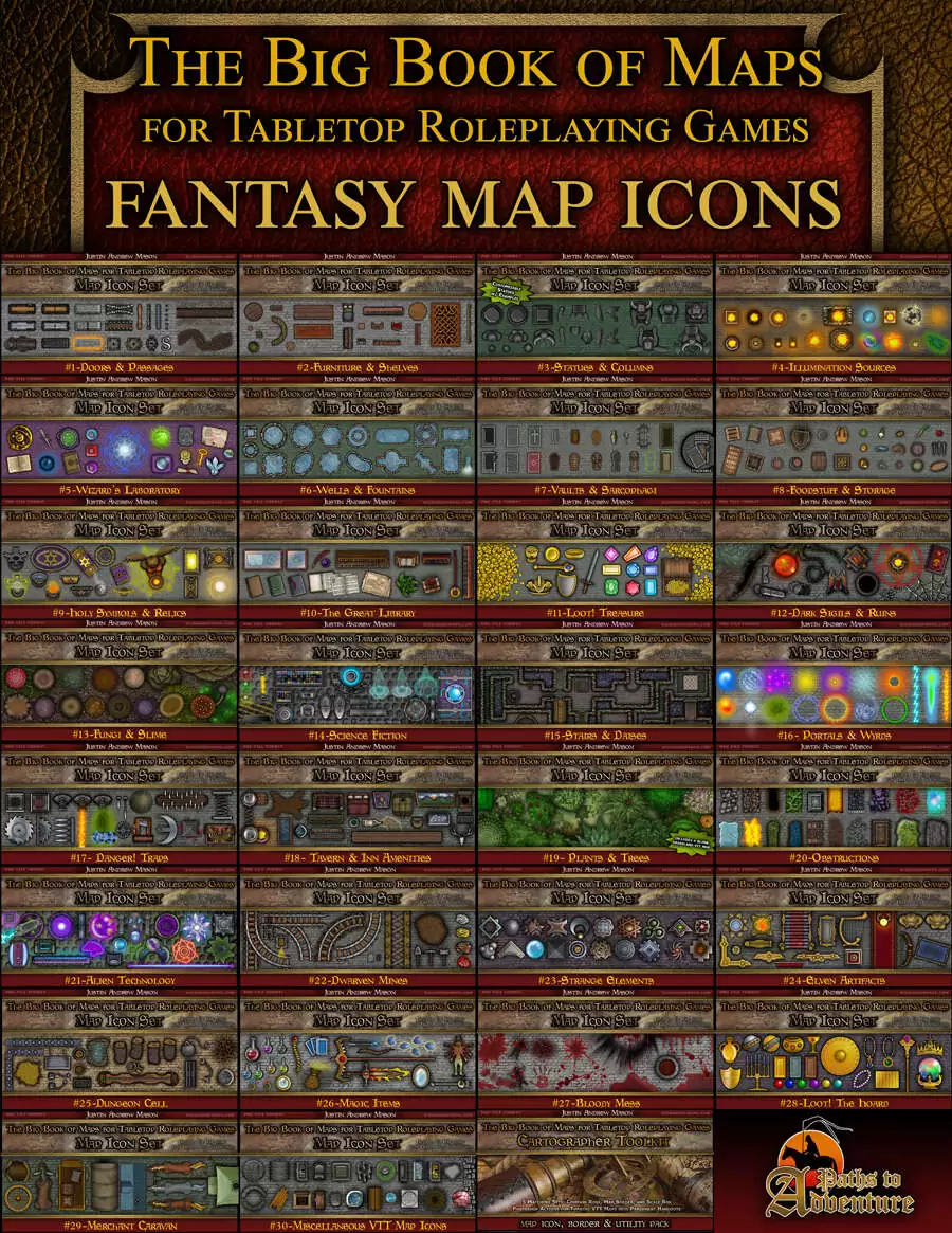 Fantasy Adventure VTT Map Icons (Over 620 Icons)